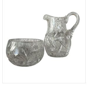 Vintage Crystal Glass Creamer Pitcher & Sugar Pot Pinwheel Star of David